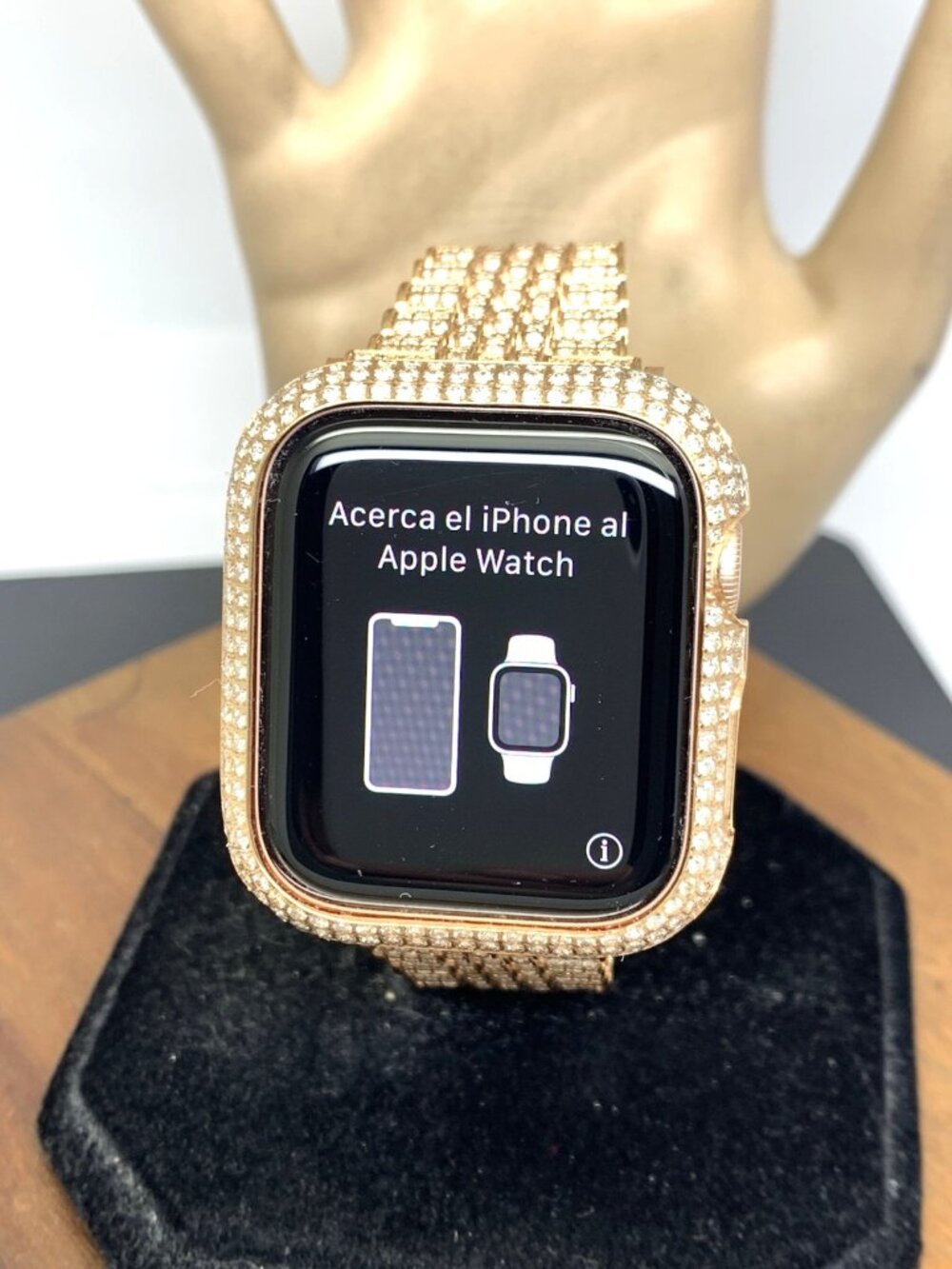 Apple Watch Series 5 Iced Out Real Diamonds Rose Gold Tone Stainless Steel Band
